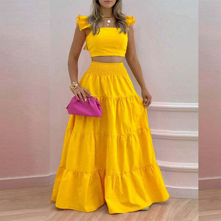 Custom Women Clothing 2 Pieces Sets Custom Wholesale Ladies Casual Cotton Solid Tops & Skirts Set for Women