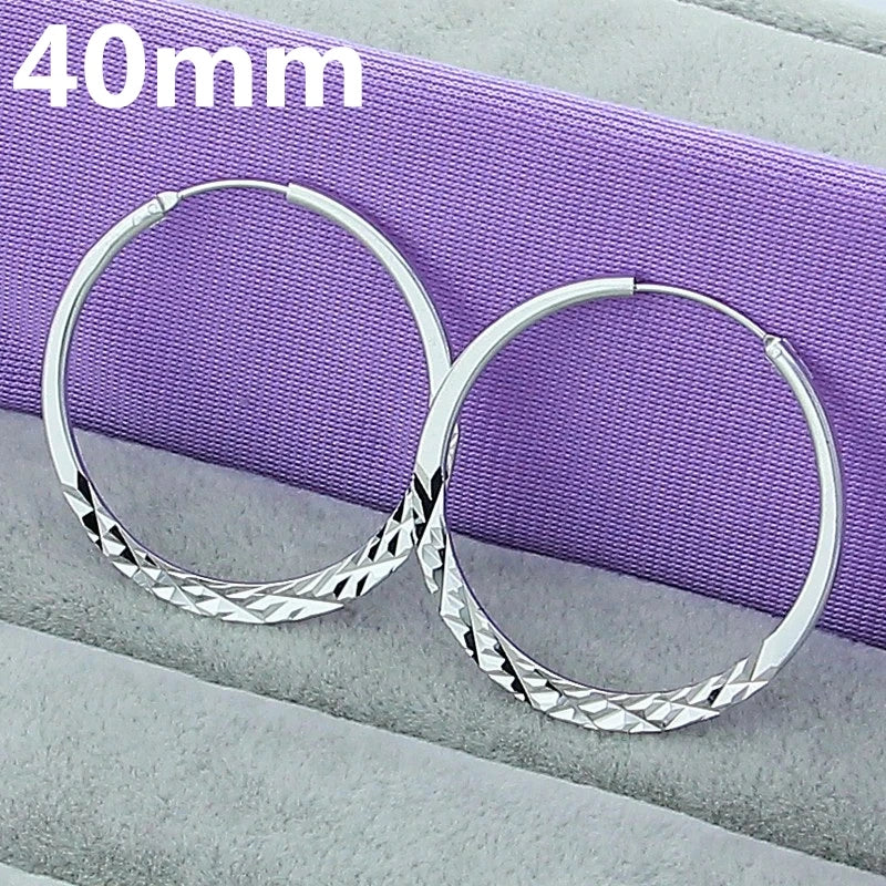 DOTEFFIL 925 Sterling Silver 40/45/50mm Round Circle Hoop Earrings For Women Wedding Engagement Party Jewelry