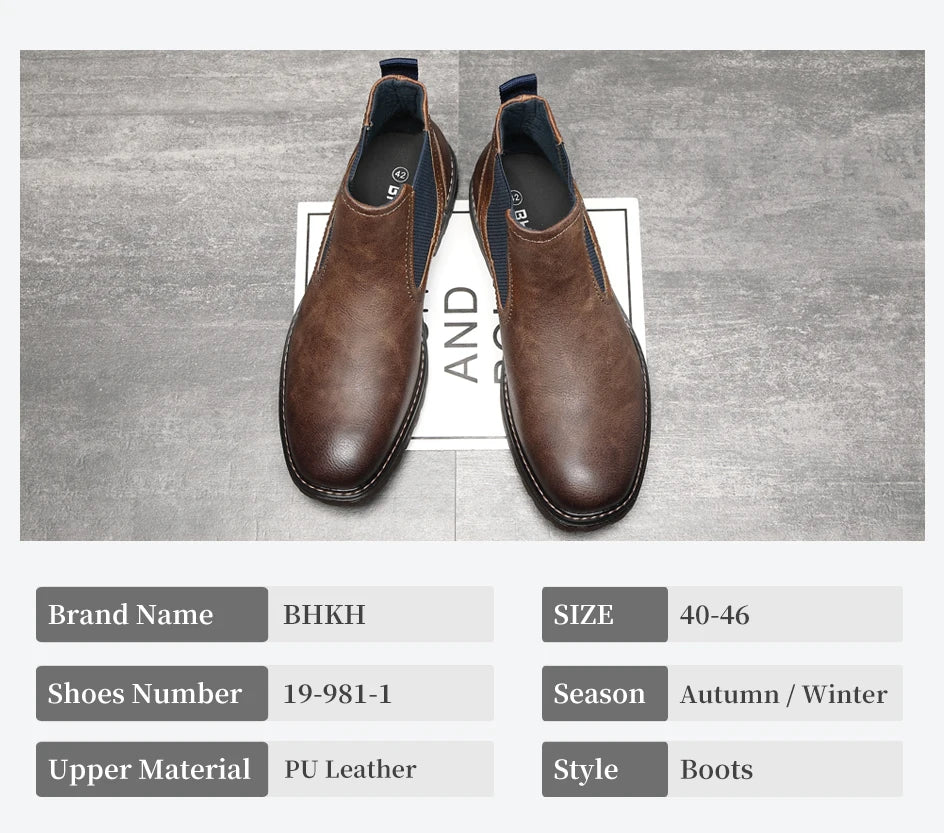 BHKH 2025 Men Chelsea Boots New Winter Men Boots  Soft Leather Elastic Strap Ankle Boots Smart Formal Business Casual Man Shoes