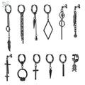 ZS 12 Pcs/set Korean Kpop Drop Earrings Unisex Cross Geometric Pendant Earring Stainless Steel Tassel Earring Chic Accessories