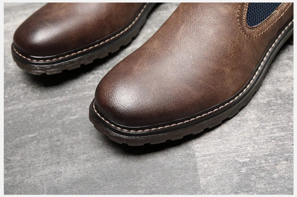 BHKH 2025 Men Chelsea Boots New Winter Men Boots  Soft Leather Elastic Strap Ankle Boots Smart Formal Business Casual Man Shoes