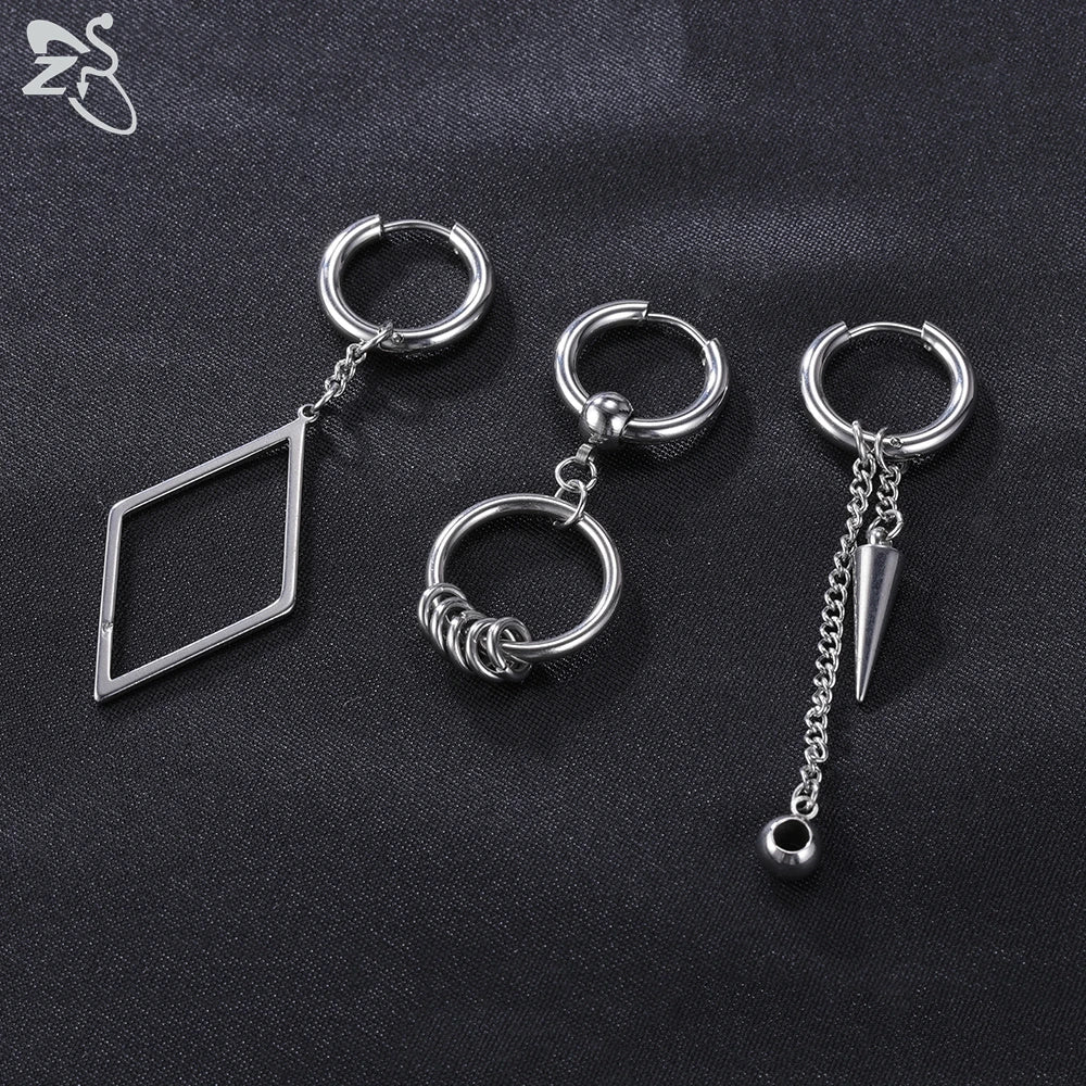 ZS 12 Pcs/set Korean Kpop Drop Earrings Unisex Cross Geometric Pendant Earring Stainless Steel Tassel Earring Chic Accessories