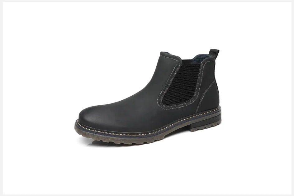 BHKH 2025 Men Chelsea Boots New Winter Men Boots  Soft Leather Elastic Strap Ankle Boots Smart Formal Business Casual Man Shoes