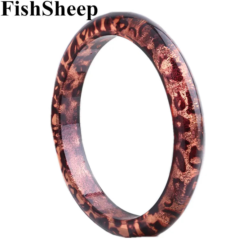 New Resin Gradient Bangles Bracelets for Girls Boho Acrylic Round Wide Cuff Bangles 2024 Jewelry Gifts