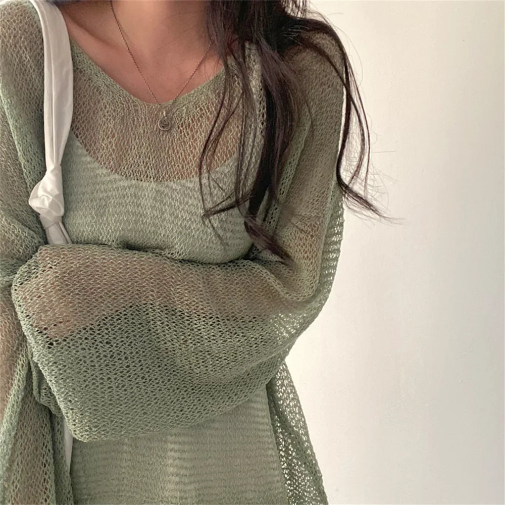 Karrram Lazy Style Full Sleeves Jumpers Tops Hollow Out Sexy Women Fashion Casual Streetwear Chic Femme Sweaters Pullovers