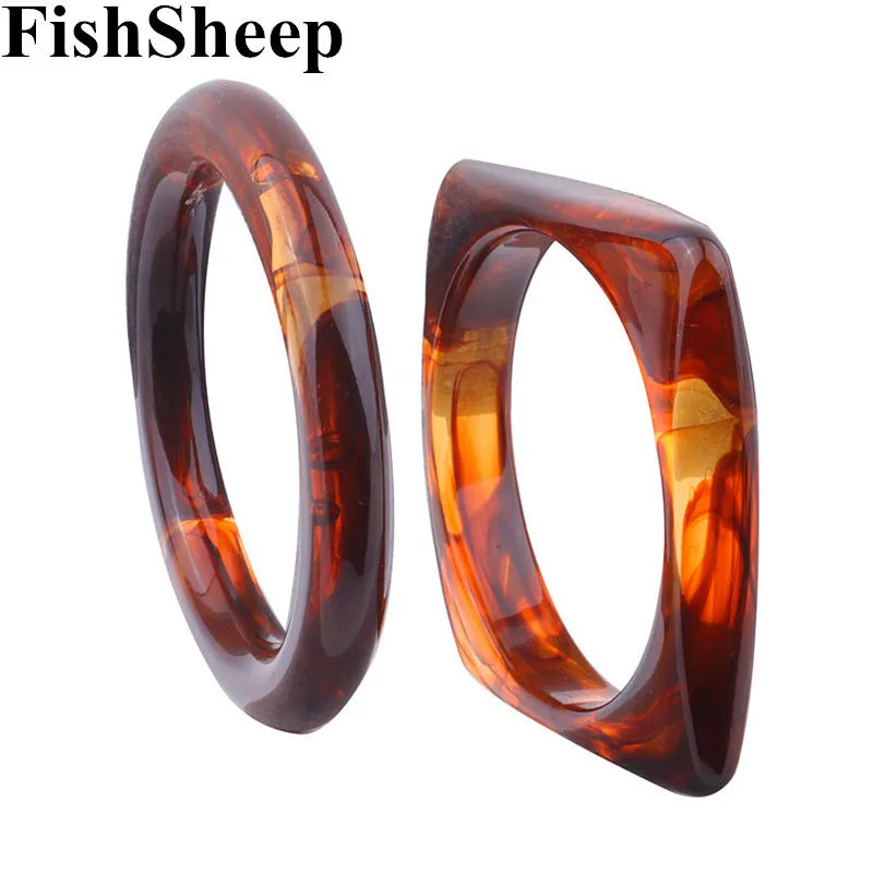 New Resin Gradient Bangles Bracelets for Girls Boho Acrylic Round Wide Cuff Bangles 2024 Jewelry Gifts