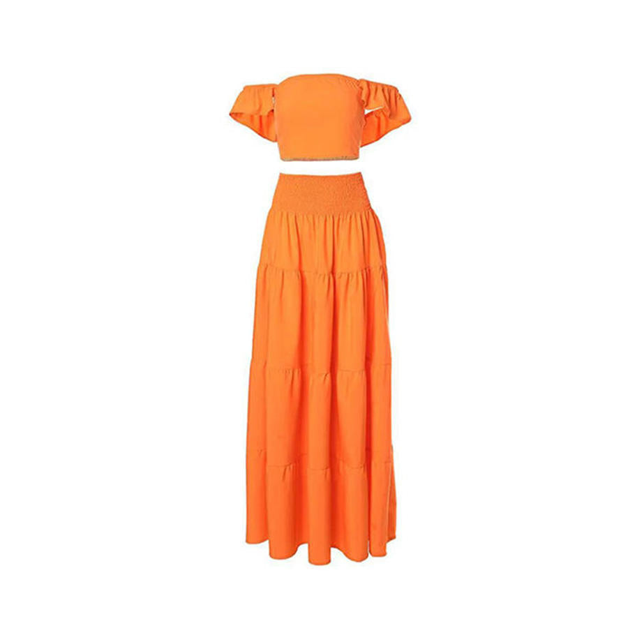 Custom Women Clothing 2 Pieces Sets Custom Wholesale Ladies Casual Cotton Solid Tops & Skirts Set for Women