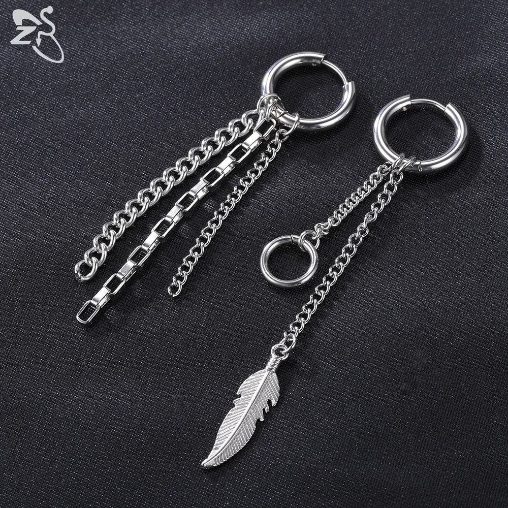 ZS 12 Pcs/set Korean Kpop Drop Earrings Unisex Cross Geometric Pendant Earring Stainless Steel Tassel Earring Chic Accessories