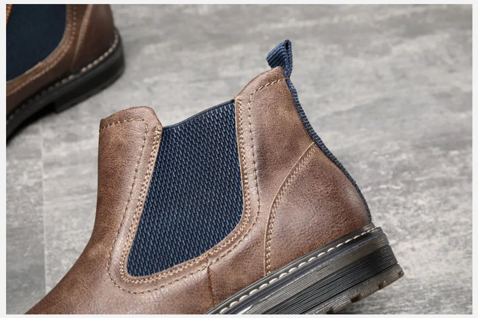 BHKH 2025 Men Chelsea Boots New Winter Men Boots  Soft Leather Elastic Strap Ankle Boots Smart Formal Business Casual Man Shoes