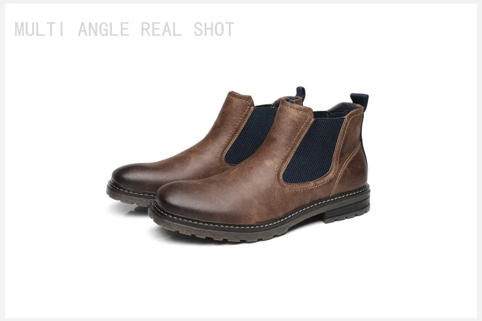 BHKH 2025 Men Chelsea Boots New Winter Men Boots  Soft Leather Elastic Strap Ankle Boots Smart Formal Business Casual Man Shoes