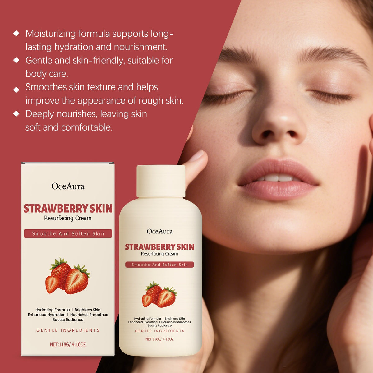 Oceaura Strawberry Body Cream Moisturizes Dry Skin, Softens Rough Skin, and Hydrates the Skin