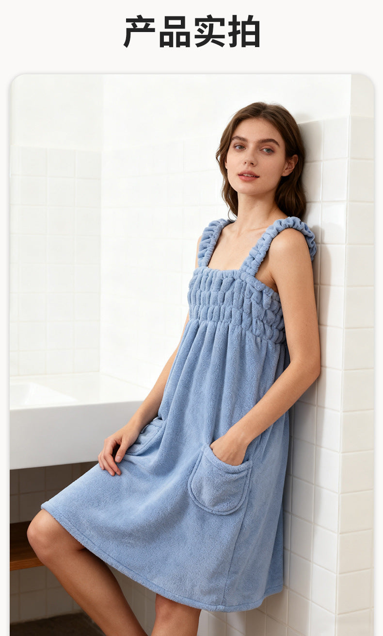 Cross-Border Fashion New Wearable Coral Velvet Suspender Dress Women's Full-Body Sleeveless Bathrobe Absorbent Bathing Skin-Friendly Bath Towel