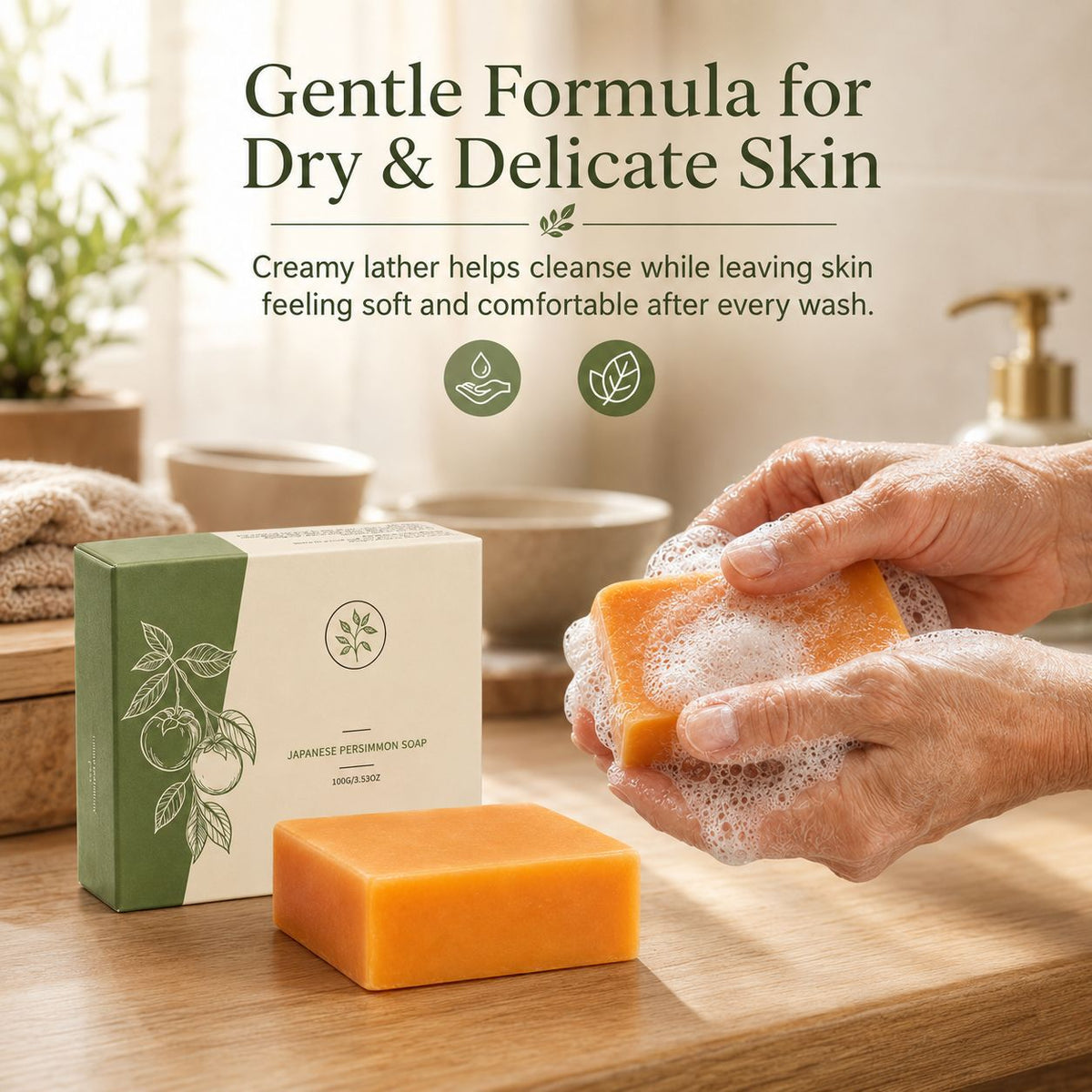 Cross-Border Popular Persimmon Soap Gently Cleanses the Body and Skin, Moisturizes and Hydrates, Naturally Freshens and Leaves a Lasting Fragrance, with Dense Foam