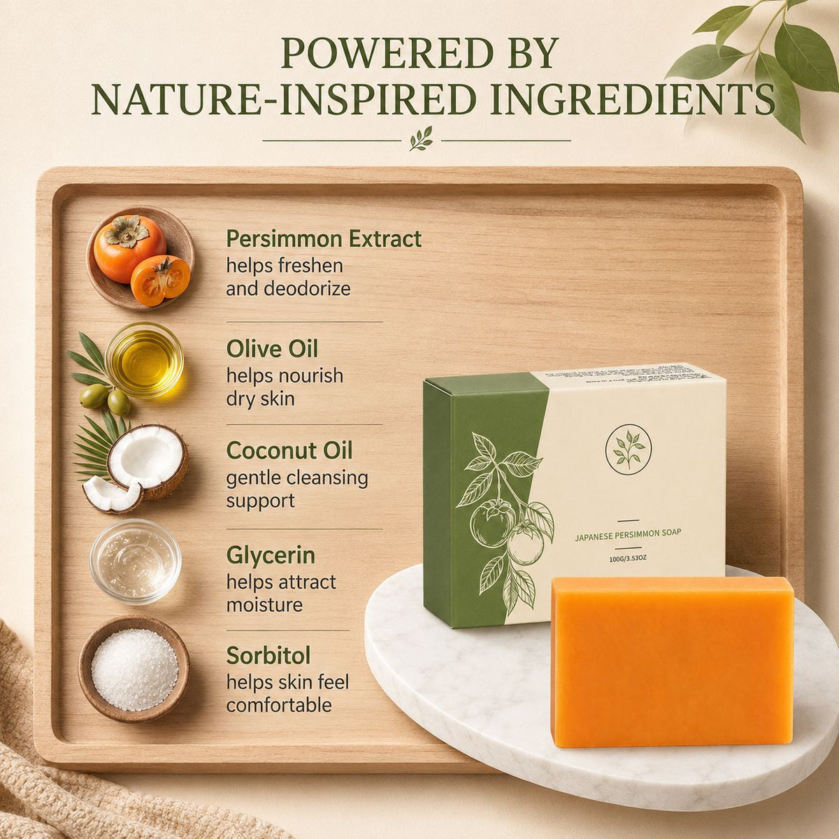 Cross-Border Popular Persimmon Soap Gently Cleanses the Body and Skin, Moisturizes and Hydrates, Naturally Freshens and Leaves a Lasting Fragrance, with Dense Foam