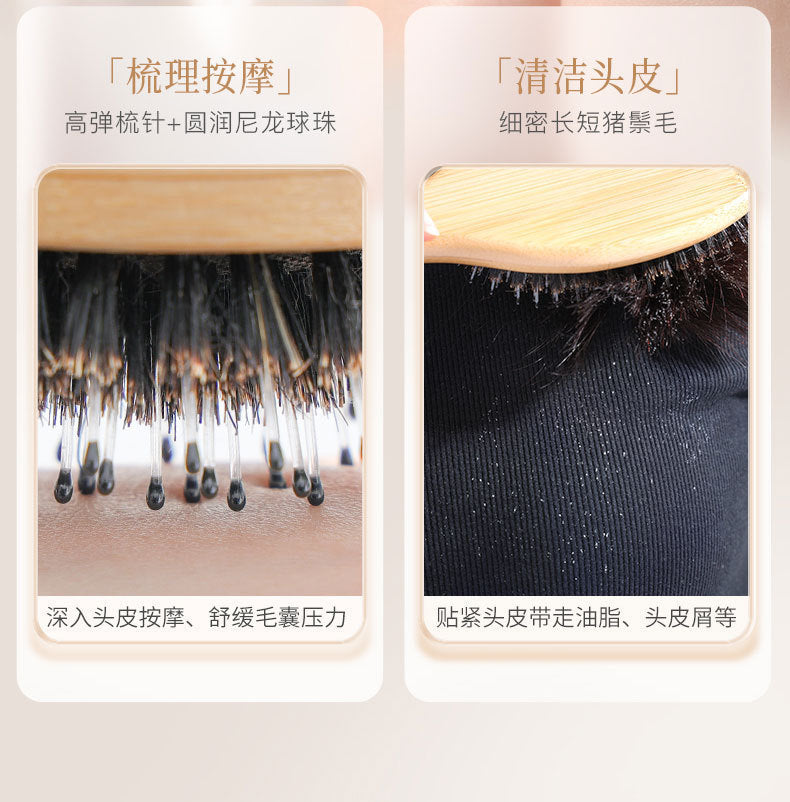 Natural Boar Bristle Air Cushion Comb Bamboo Bristle Comb Wooden Air Bag Comb Temu Popular Cross-Border Export Massage Comb