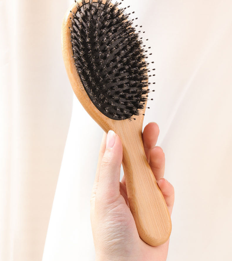Natural Boar Bristle Air Cushion Comb Bamboo Bristle Comb Wooden Air Bag Comb Temu Popular Cross-Border Export Massage Comb