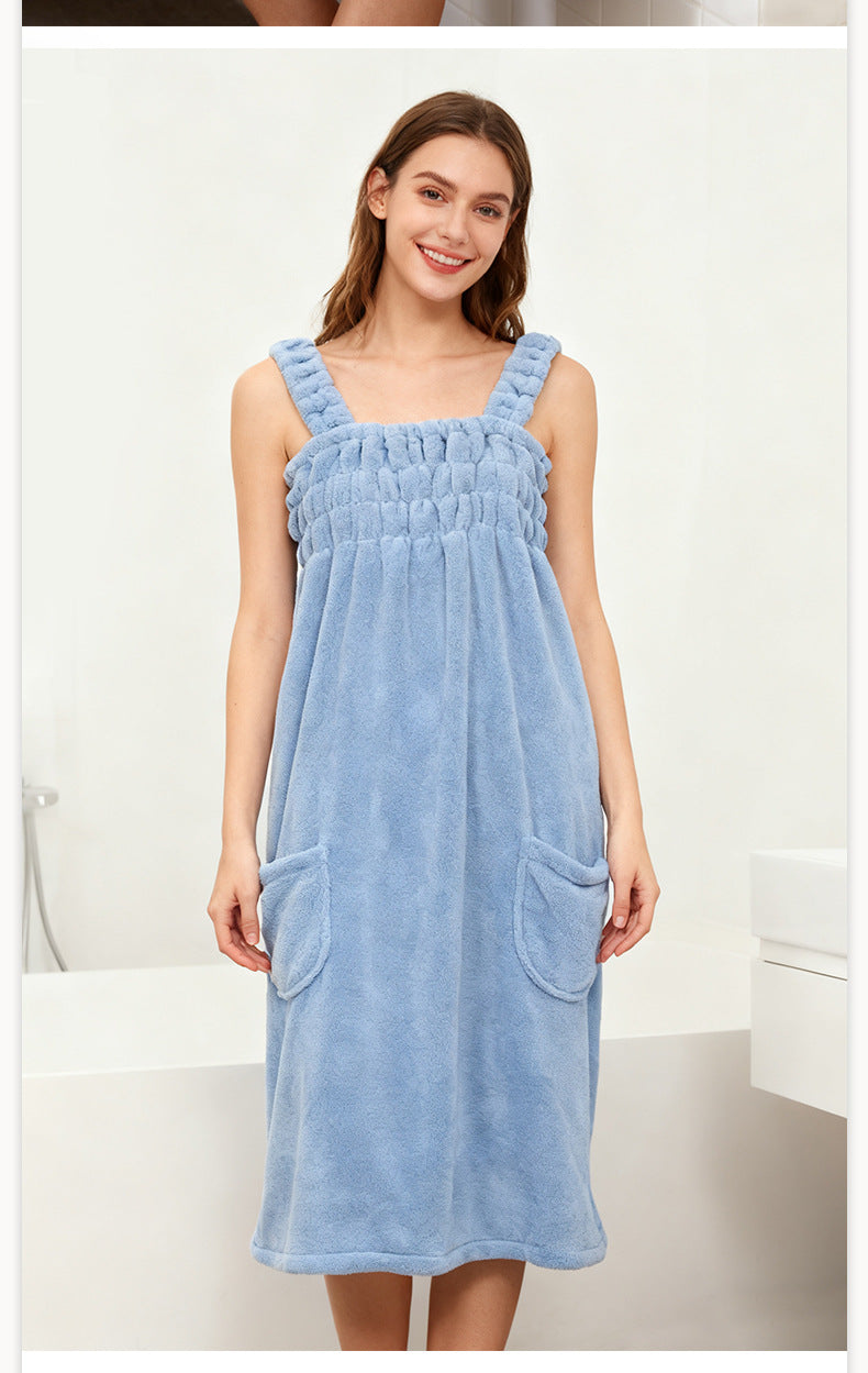 Cross-Border Fashion New Wearable Coral Velvet Suspender Dress Women's Full-Body Sleeveless Bathrobe Absorbent Bathing Skin-Friendly Bath Towel
