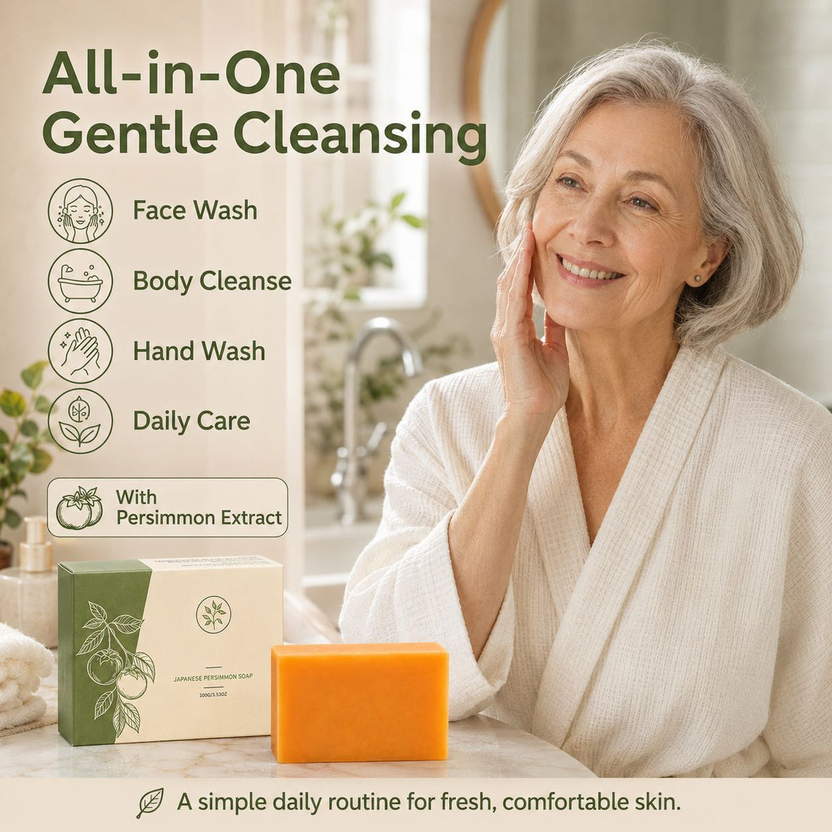 Cross-Border Popular Persimmon Soap Gently Cleanses the Body and Skin, Moisturizes and Hydrates, Naturally Freshens and Leaves a Lasting Fragrance, with Dense Foam