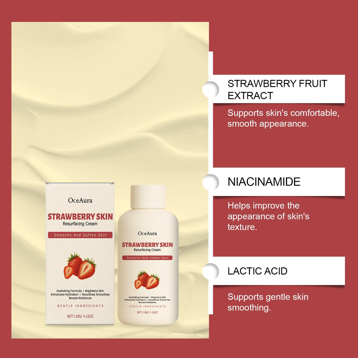 Oceaura Strawberry Body Cream Moisturizes Dry Skin, Softens Rough Skin, and Hydrates the Skin