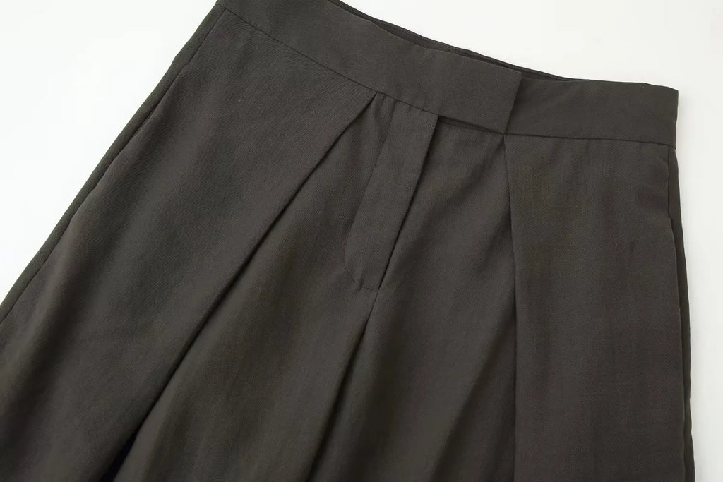 Fashion Army Green Loose Wide Leg Pants Women Casual Zip-up Pocket Pleated Long Trousers High Street Chic Long Pants 2026 New