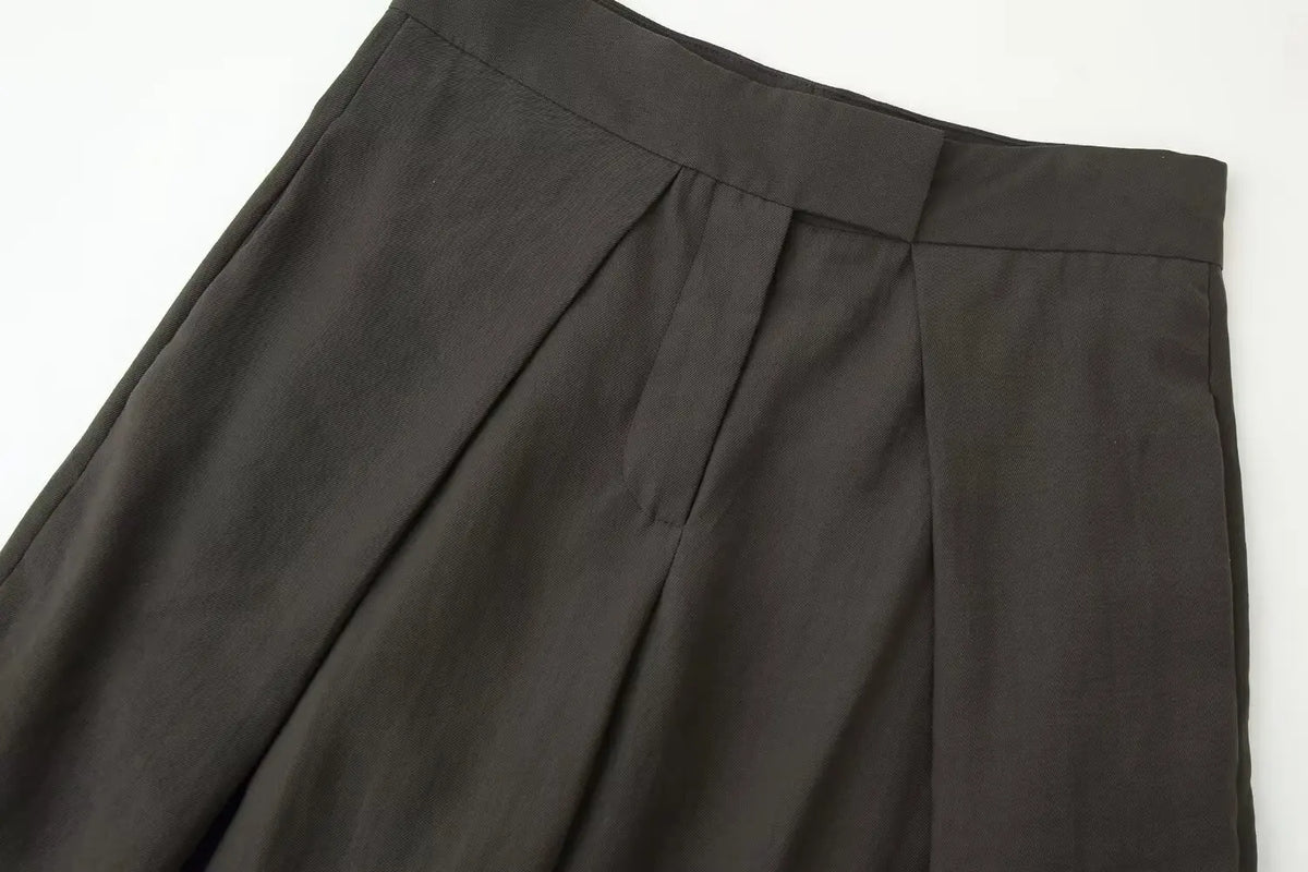 Fashion Army Green Loose Wide Leg Pants Women Casual Zip-up Pocket Pleated Long Trousers High Street Chic Long Pants 2026 New