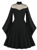 Women Gothic Black Dress Medieval Retro Queen Princess Party Halloween Evening Robe Flare Sleeve Swing Cosplay Costume Dresses