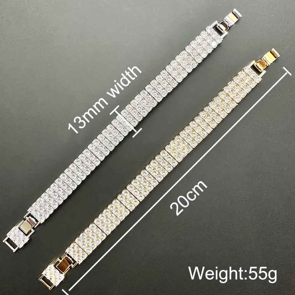 AZ 3 Rows Iced Out Tennis Chain Bracelet for Men Women Bling Zircon Hand Chain Hip Hop Jewelry Gift Drop Shipping