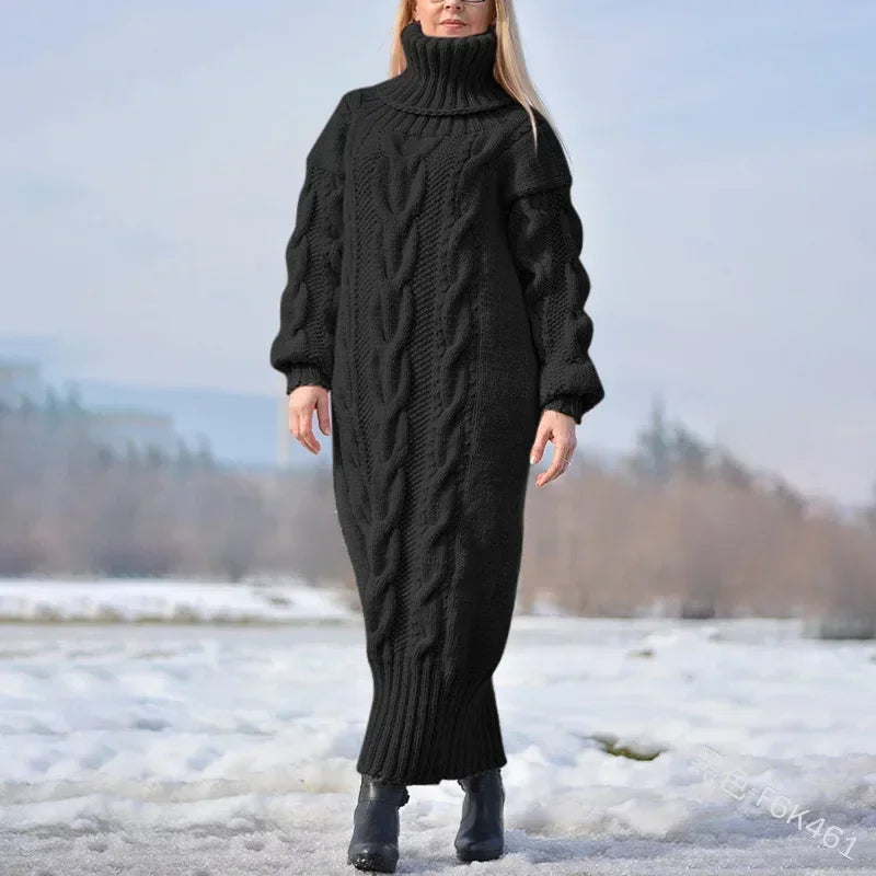Women's Sweater Winter High Neck Solid Color Turtleneck Pullover Twisted Loose Knitted Sweater Long Dress Sweater for Female New