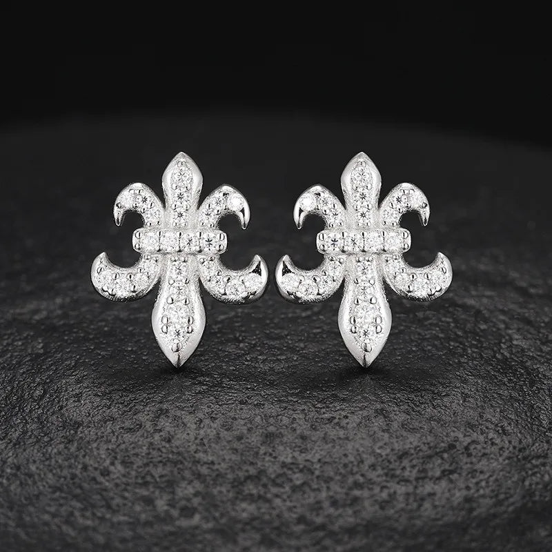 925 Sterling Silver D Color VVS Moissanite Fleur-De-Lis Stud Earrings for Women Fine Jewelry Diamond Ear Studs 14K Gold Plated