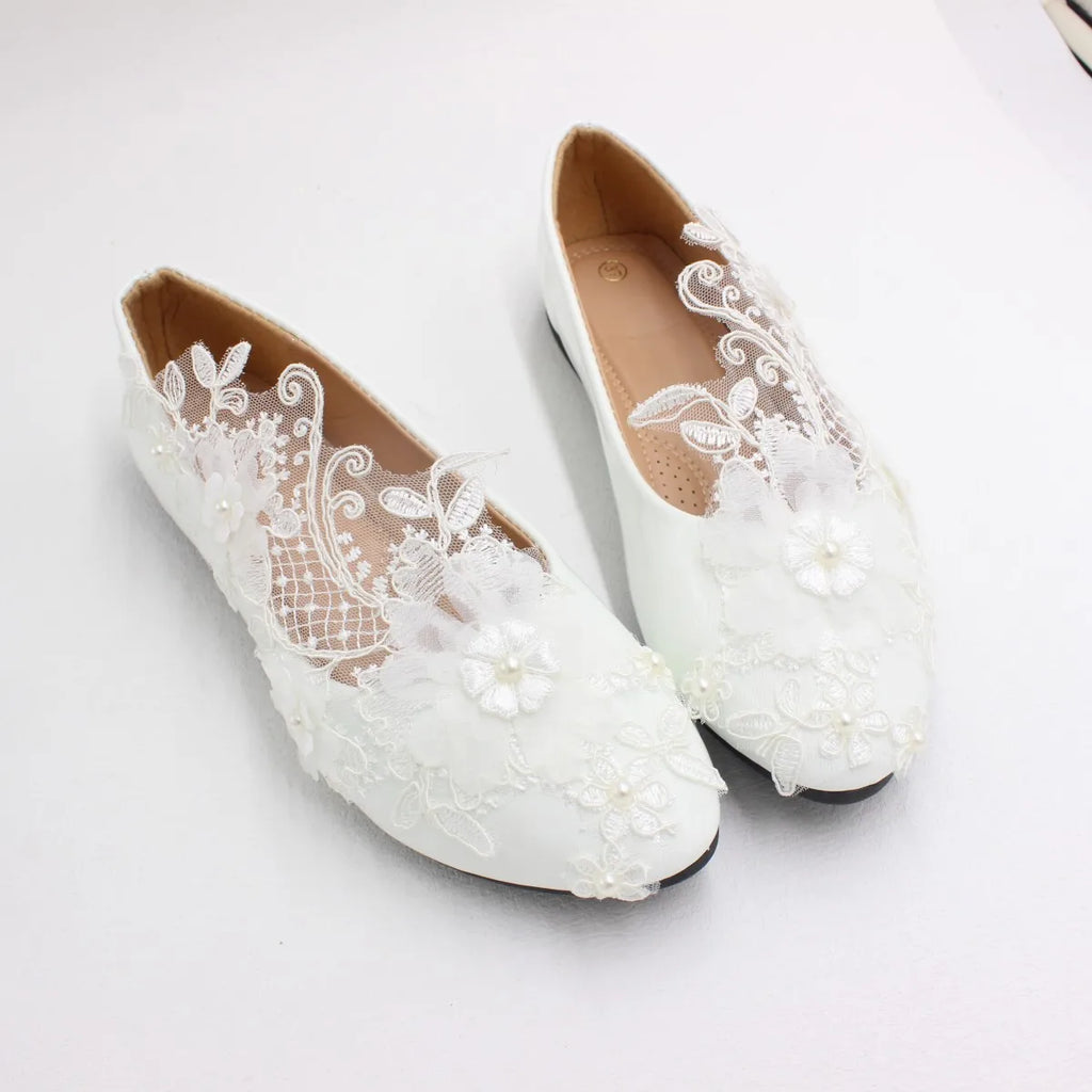 New Spring Lace Wedding Shoes White Flat Bride Shoes Original Design Princess Women's Single Shoes Suitable for Wedding Dress Ph