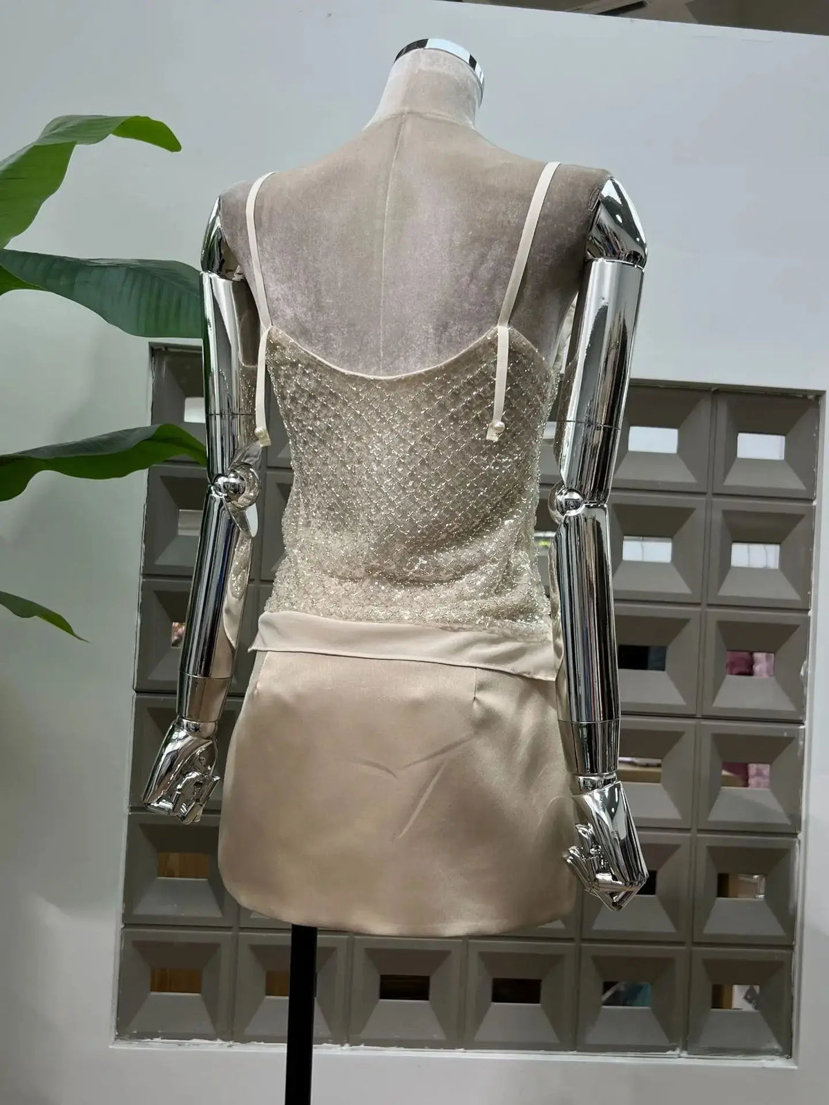 2025 Women's Slim Fit V Neck Sleeveless Set Skirt Sequin Tank Top High Waist Mini Two-Piece Summer New Style Party Evening Dress