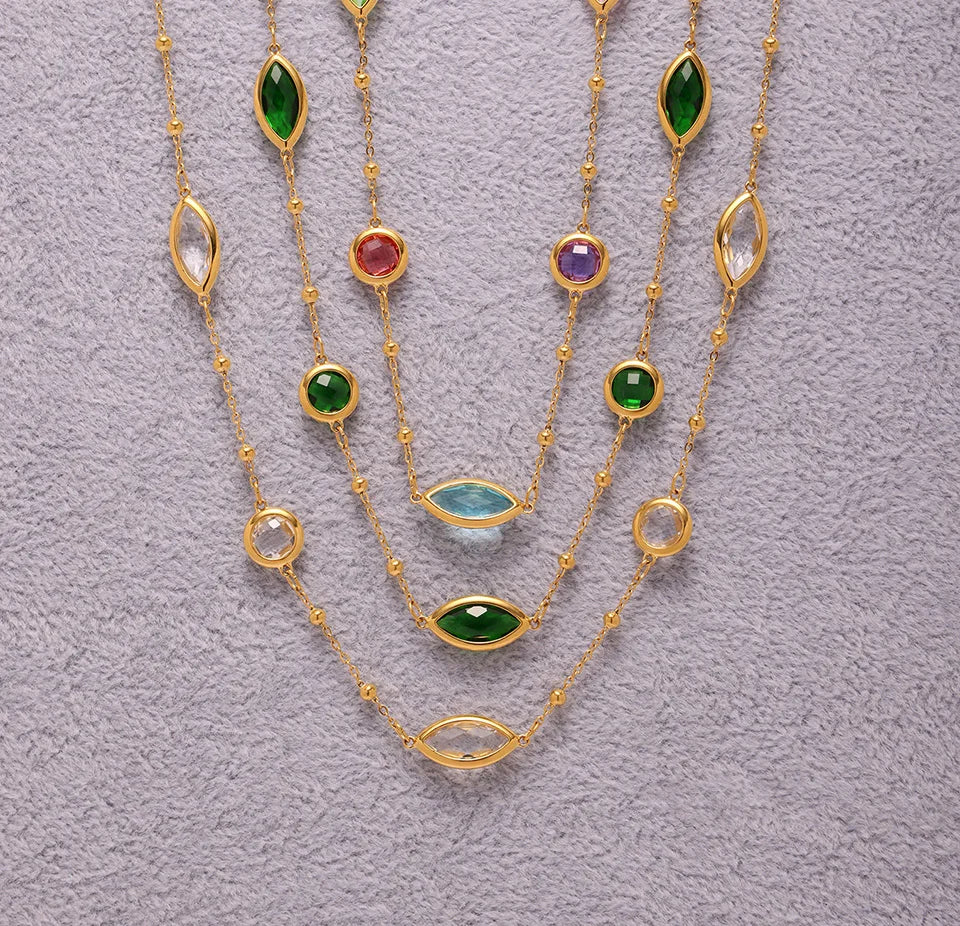 Stainless Steel Chain Necklaces Bracelet For Women 18k Gold Plated With Colorful Faceted Czech Glass Crystal Necklace Bracelets