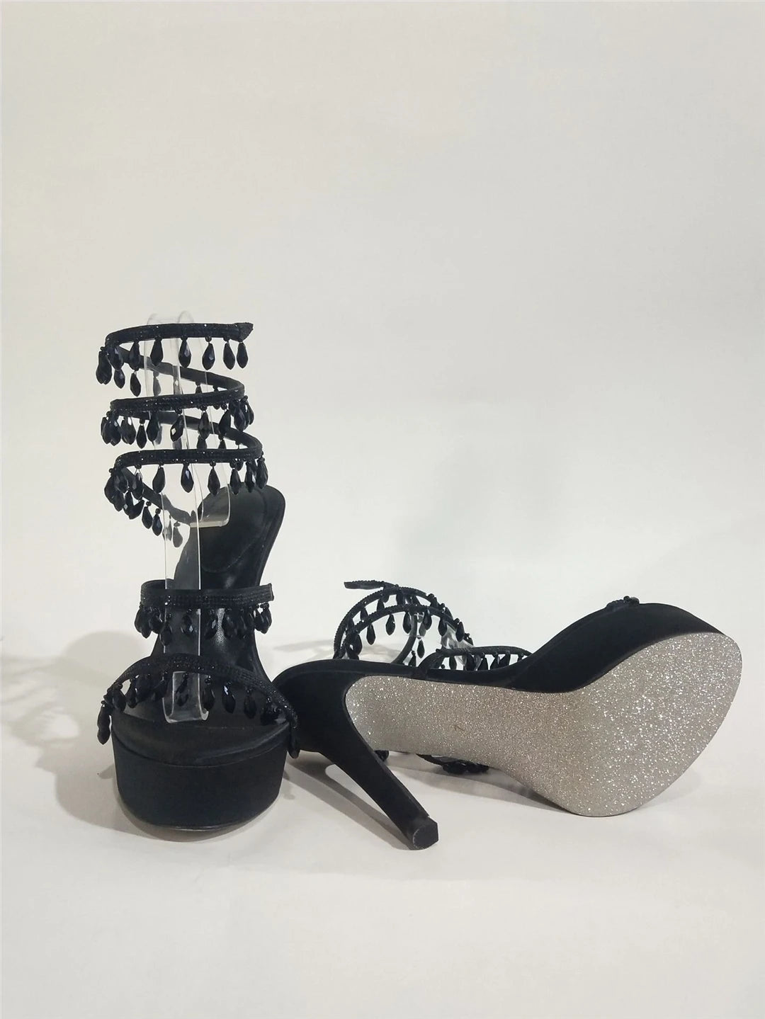Summer new pearl rhinestone wrapped sexy waterproof platform sandals thin high-heeled banquet dress large size women's shoes