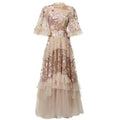 QMQA Fashion Women's Elegant Dress Embroidery Sequin Flare Sleeve Ruffle Puff Cake Dresses 2025 Summer New Female Clothing QM648