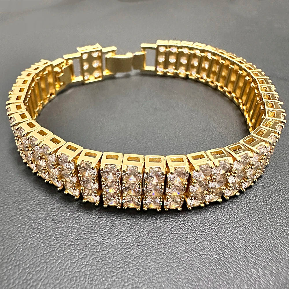 AZ 3 Rows Iced Out Tennis Chain Bracelet for Men Women Bling Zircon Hand Chain Hip Hop Jewelry Gift Drop Shipping