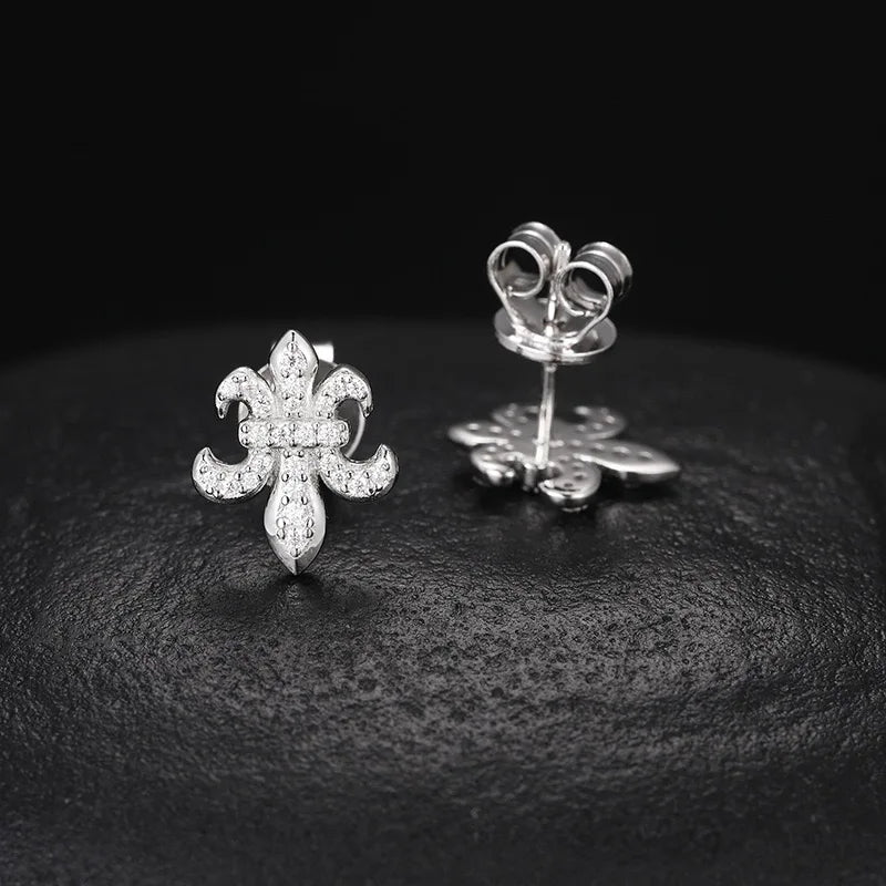 925 Sterling Silver D Color VVS Moissanite Fleur-De-Lis Stud Earrings for Women Fine Jewelry Diamond Ear Studs 14K Gold Plated