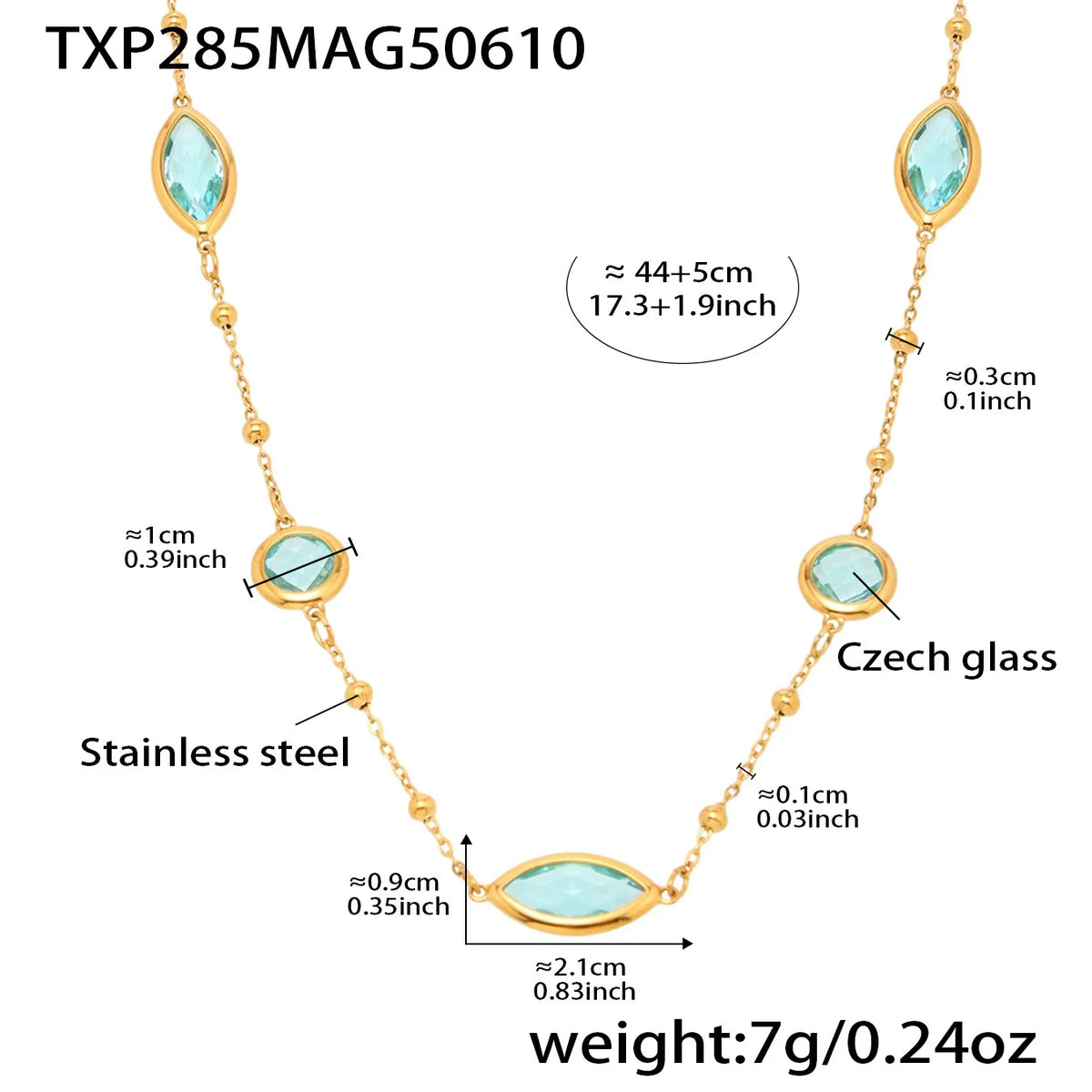 Stainless Steel Chain Necklaces Bracelet For Women 18k Gold Plated With Colorful Faceted Czech Glass Crystal Necklace Bracelets
