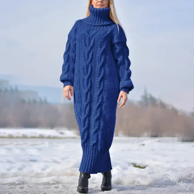 Women's Sweater Winter High Neck Solid Color Turtleneck Pullover Twisted Loose Knitted Sweater Long Dress Sweater for Female New