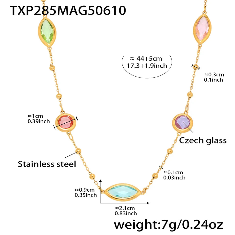 Stainless Steel Chain Necklaces Bracelet For Women 18k Gold Plated With Colorful Faceted Czech Glass Crystal Necklace Bracelets