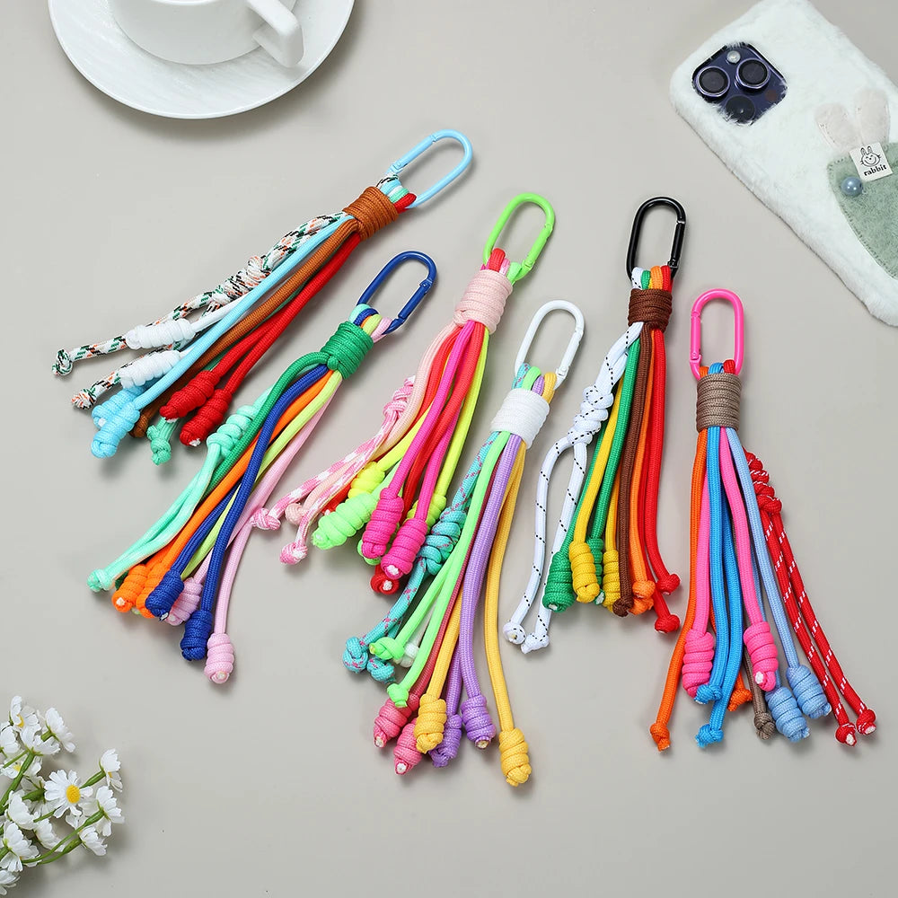 2025 Fashion New Colorful Nylon Rope Hand Woven Tassel Keychain, Charming Mobile Phone Bag Pendant Jewelry