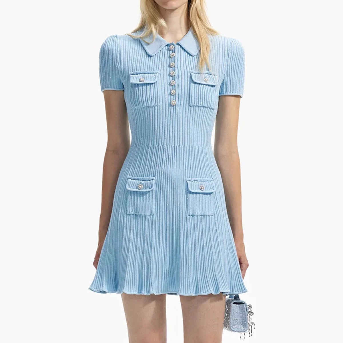 High Quality Summer 2024 New Short Sleeve Little Fragrance Dress Fashionable And Versatile Lady Celebrity Short Knit Skirt