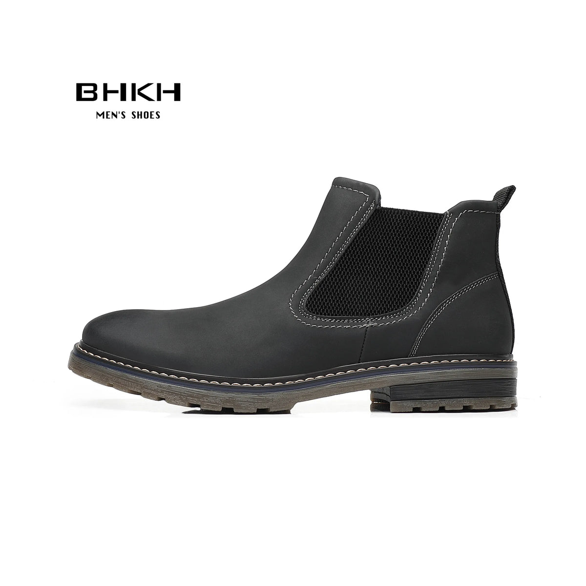 BHKH 2025 Men Chelsea Boots New Winter Men Boots  Soft Leather Elastic Strap Ankle Boots Smart Formal Business Casual Man Shoes
