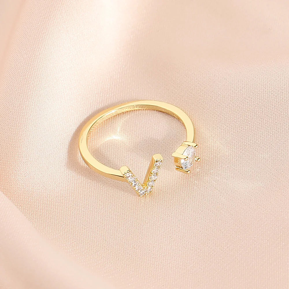 925 Sterling Silver Letter Gold Stackable Alphabet Rings with Initial Adjustable Crystal Inlaid Initial Rings Bridesmaid Gift