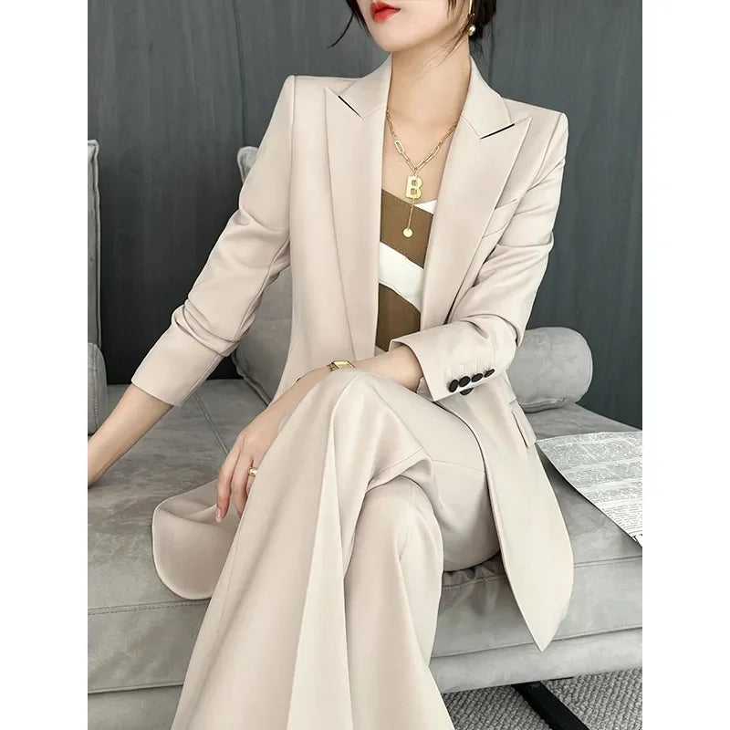 Blazer Women 2 Piece Set 2026 Spring And Autumn New Fashion Temperament Lady Suit Jacket Flared Pants Black Two-Piece Suit L115