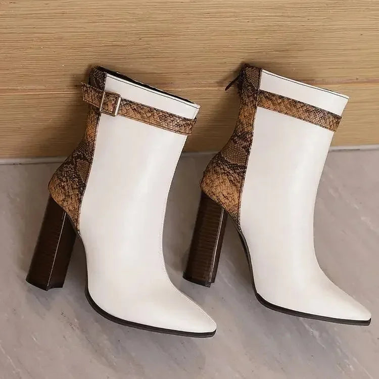 2025 Autumn New Fashion Mixed Color Lace Up Ankle Boots for Women Europe America Pointed Toe High Heel Big Size Shoes 45 46 47