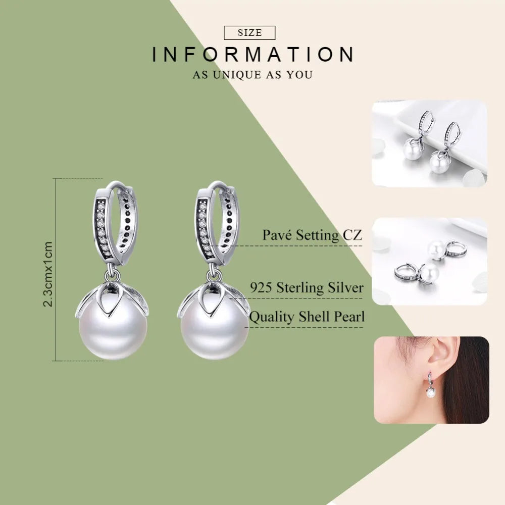 WOSTU Korean Fashion 925 Sterling Silver Freshwater Pearls Stud Earrings Zircon Silver Earrings For Women Wedding Jewelry CQE482