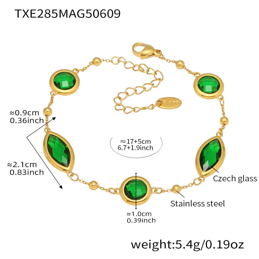 Stainless Steel Chain Necklaces Bracelet For Women 18k Gold Plated With Colorful Faceted Czech Glass Crystal Necklace Bracelets