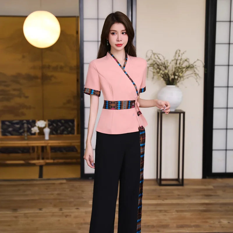 Woman Work Clothes Suit Hotel Waiter Beauty Salon Spa Massage Nail Cafe Sexy Foot Bath Sauna Technician Overall Pants Uniform