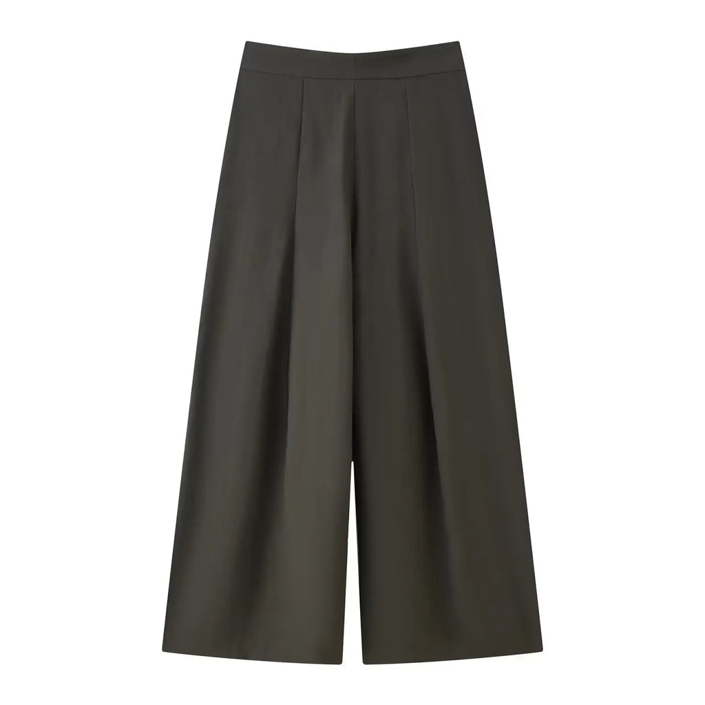 Fashion Army Green Loose Wide Leg Pants Women Casual Zip-up Pocket Pleated Long Trousers High Street Chic Long Pants 2026 New