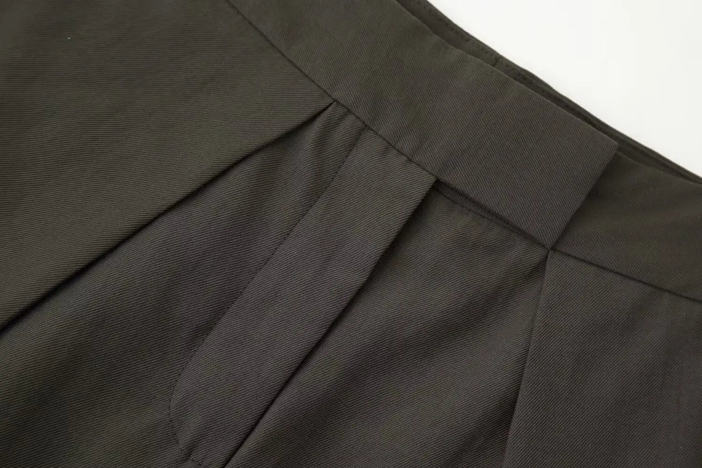 Fashion Army Green Loose Wide Leg Pants Women Casual Zip-up Pocket Pleated Long Trousers High Street Chic Long Pants 2026 New